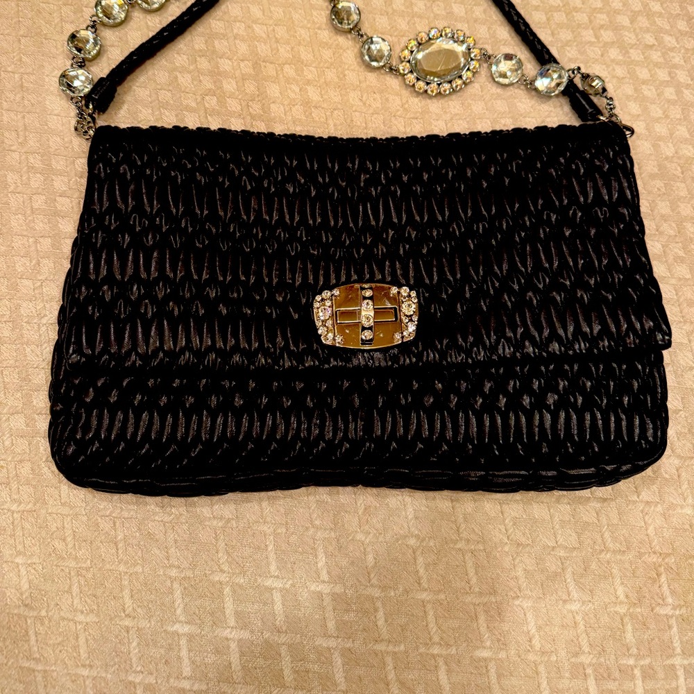 Miu Miu Black Matelasse Leather Handbag